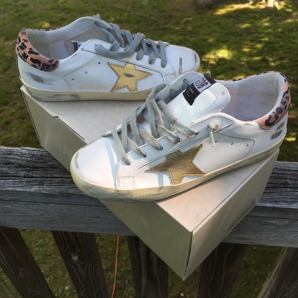Golden Goose Superstar White/Gold Star/Leopard NIB - Picture 3 of 10